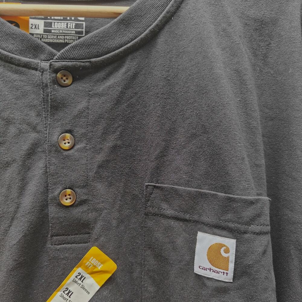 Carhartt Men’s Pocket Henley Shirt NWT – Black 2XL Short Sleeve Workwear - Picture 3 of 4